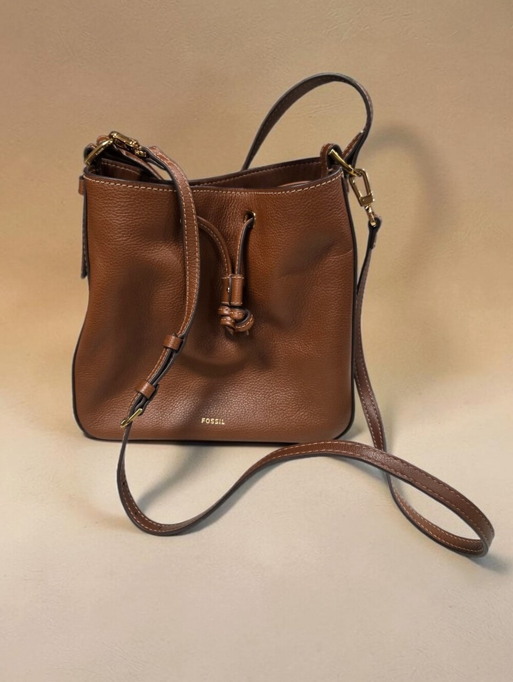 Fossil Cognac Leather Convertible Bucket Shoulder Crossbody Bag